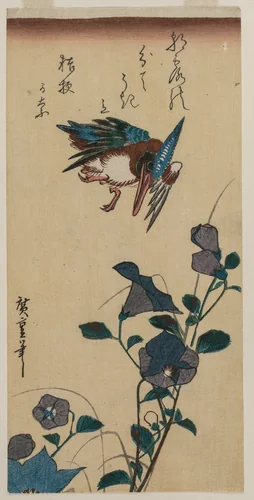 Kingfisher and Chinese Bellflowers by Utagawa Hiroshige (歌川広重), print, 1830-1835