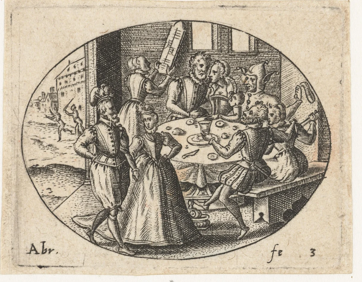 De verloren zoon verkwist zijn geld by Unknown, print, 1550-1587