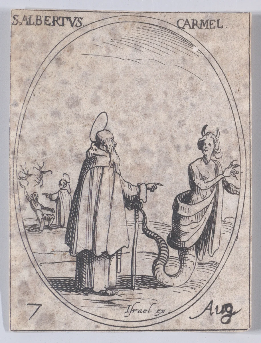 S. Albert, carmélite (St. Albert, Carmelite), August 7th, from "Les Images De Tous Les Saincts et Saintes de L'Année" (Images of All of the Saints and Religious Events of the Year) by Jacques Callot, print, 1636