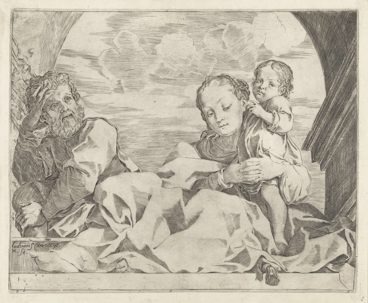 Heilige Familie onder een boog by Unknown, print, 1585-1590