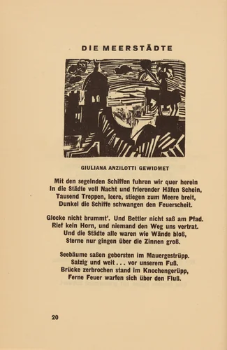 Die Meerstädte (The Sea Cities) (headpiece, page 20) from Georg Heym: Umbra Vitae (Georg Heym: The Shadow of Life) by Ernst Ludwig Kirchner, volume, 1924