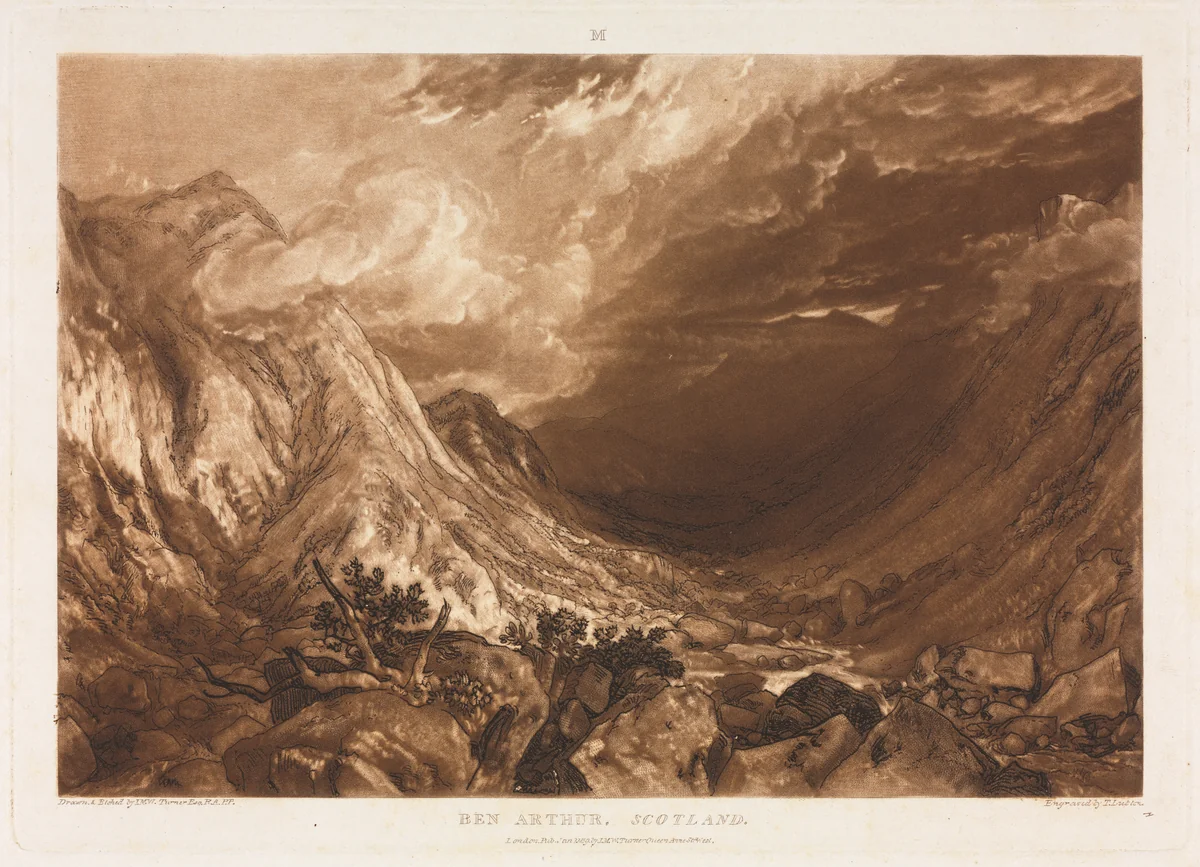 Liber Studorium: Ben Arthur, Scotland by Thomas Guff Lupton, print, 1813-1823