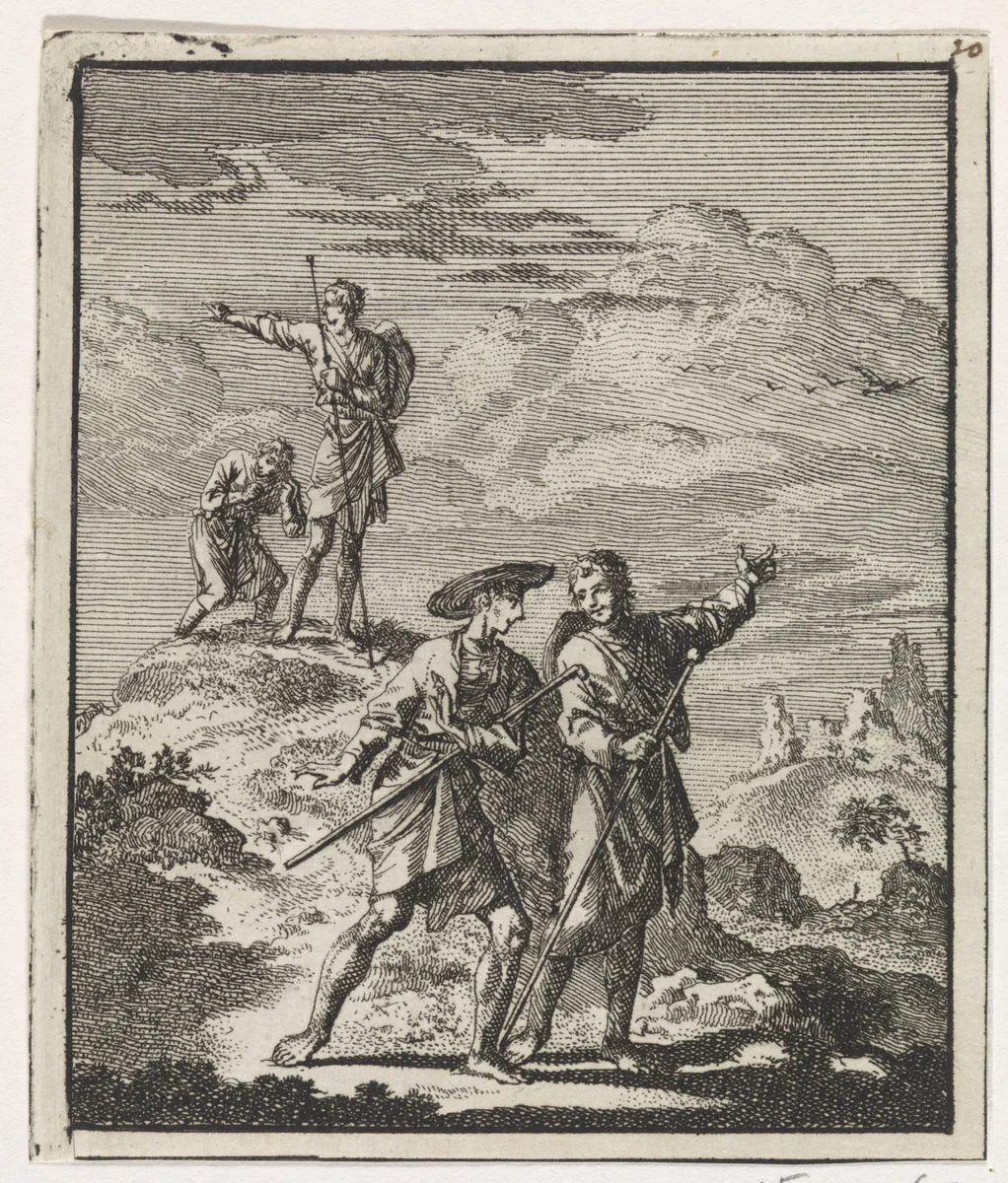 Pelgrims in een berglandschap by Jan Luyken, print, 1704