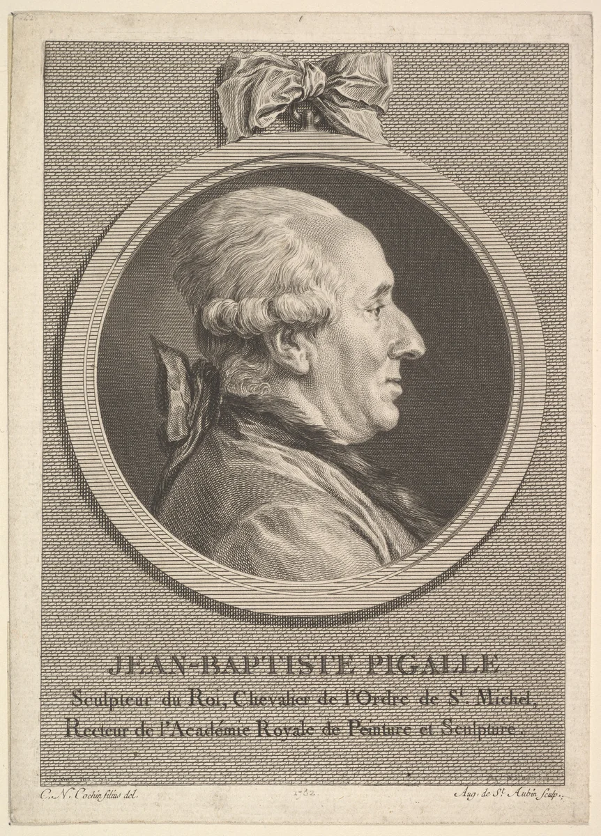 Portrait of Jean-Baptiste Pigalle by Augustin de Saint-Aubin, print, 1782