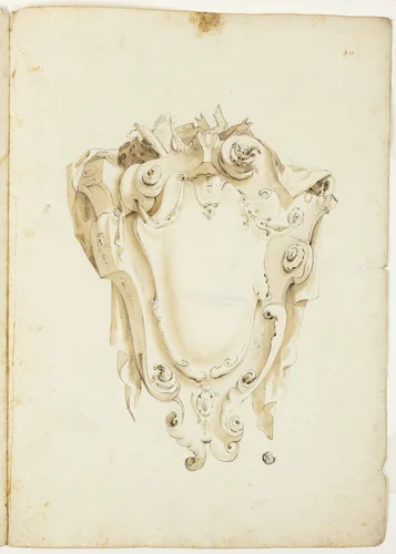 Design for Escutcheon, with Skulls and Books by Unknown Artist, drawing, 1600-1699