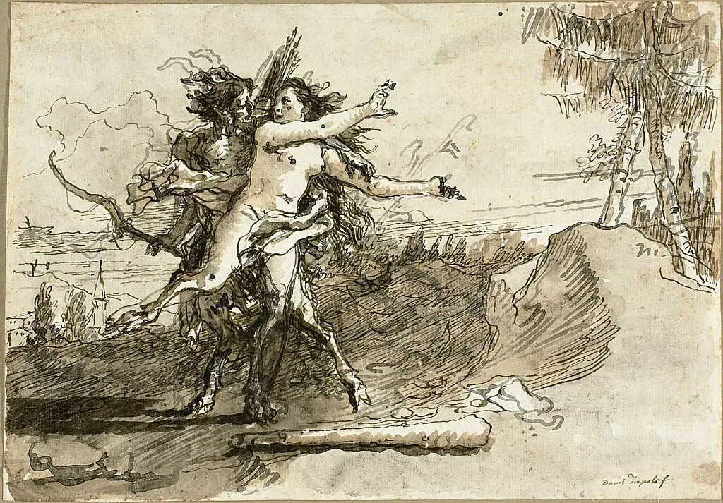 Satyr Surprising a Satyress by Giovanni Domenico Tiepolo, drawing, 1759-1791