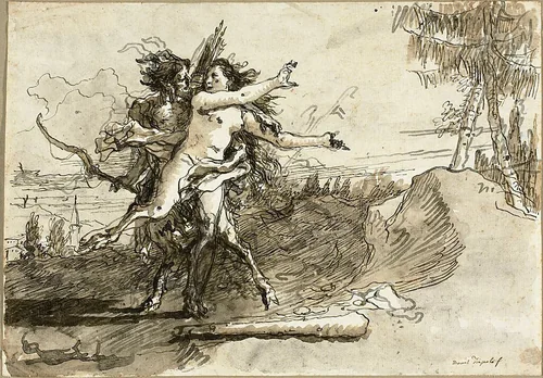 Satyr Surprising a Satyress by Giovanni Domenico Tiepolo, drawing, 1759-1791