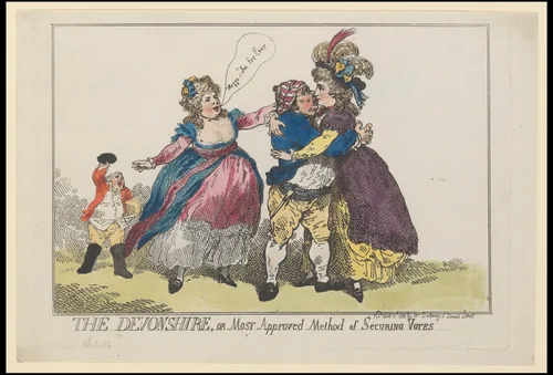 The Devonshire, or Most Approved Method of Securing Votes by Thomas Rowlandson, print, 1784