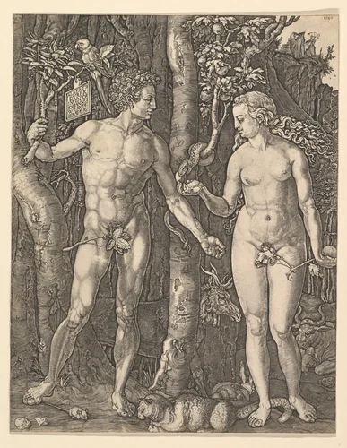 Adam and Eve by Jan Wierix, print, 1566
