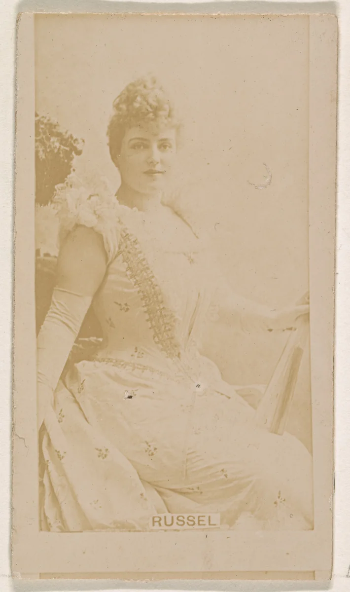 Russell, from the Actresses series (N245) issued by Kinney Brothers to promote Sweet Caporal Cigarettes by Kinney Brothers Tobacco Company, photograph, 1890