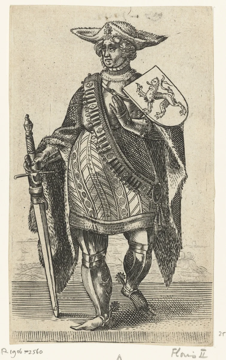 Portret van Floris II, graaf van Holland by Adriaen Matham, print, 1620
