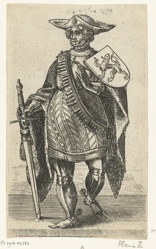 Portret van Floris II, graaf van Holland by Adriaen Matham, print, 1620