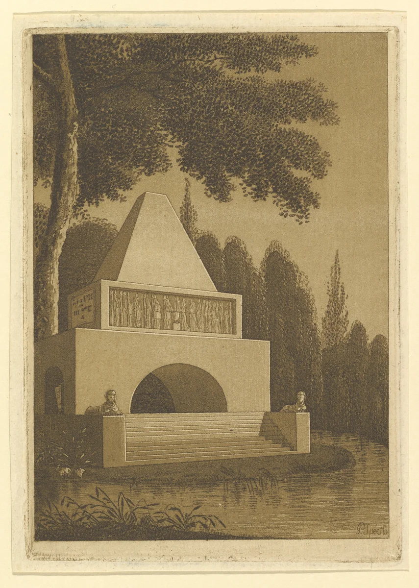 Temple Monument in a Park on a Lake by Peter Speeth, print, 1772-1831