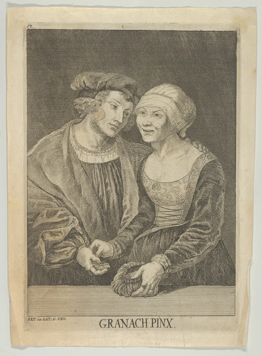 An Old Woman and a Young Man by Lucas Cranach, print, 1515-1586