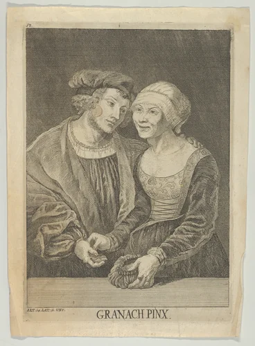 An Old Woman and a Young Man by Lucas Cranach, print, 1515-1586