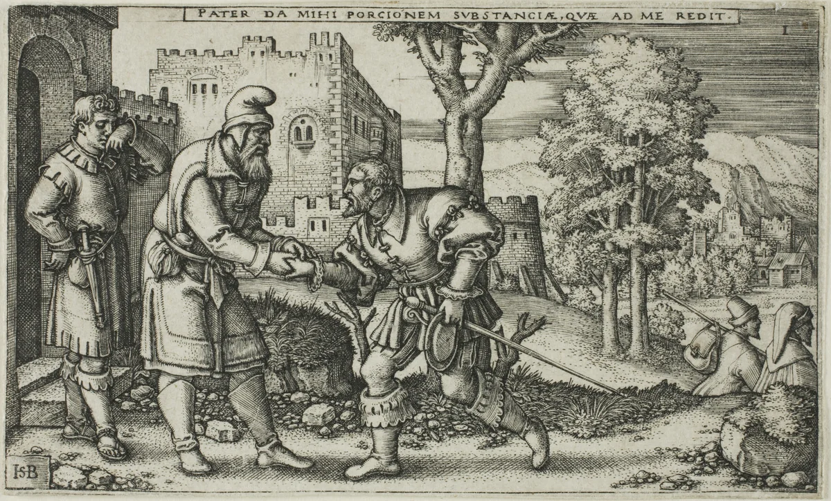The Departure of the Prodigal Son, plate one from The History of the Prodigal Son by Sebald Beham, print, 1520-1550
