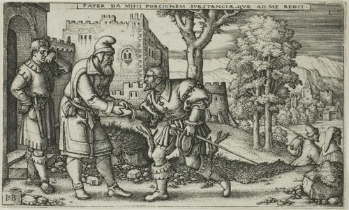 The Departure of the Prodigal Son, plate one from The History of the Prodigal Son by Sebald Beham, print, 1520-1550