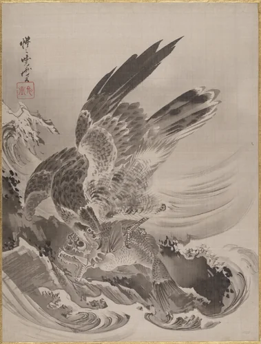 Eagle Attacking Fish by Kawanabe Kyōsai (河鍋暁斎), painting, 1877-1897