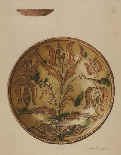 Pennsylvania German Plate by Yolande Delasser, index of american design, 1937