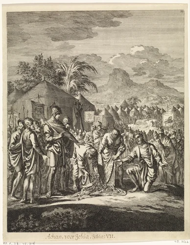 Achan voor Jozua by Jan Luyken, print, 1708