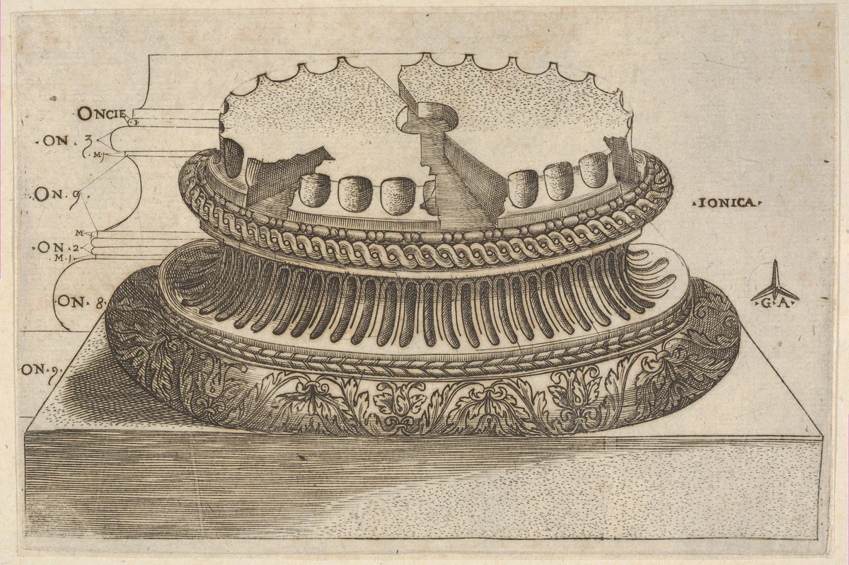 Ionic Base by Monogrammist G.A. with the Caltrop, print, 1525-1545