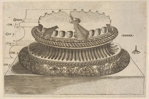 Ionic Base by Monogrammist G.A. with the Caltrop, print, 1525-1545