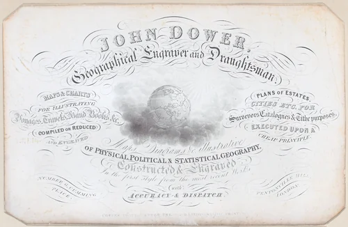 Trade card for John Dower, geographical engraver and draughtsman by anonymous, print, 1800-1900
