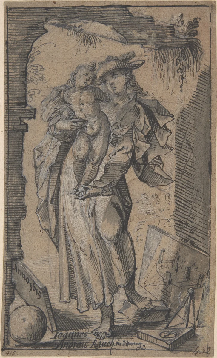 Allegory of Sculpture by Johann Andreas Rauch, drawing, 1619