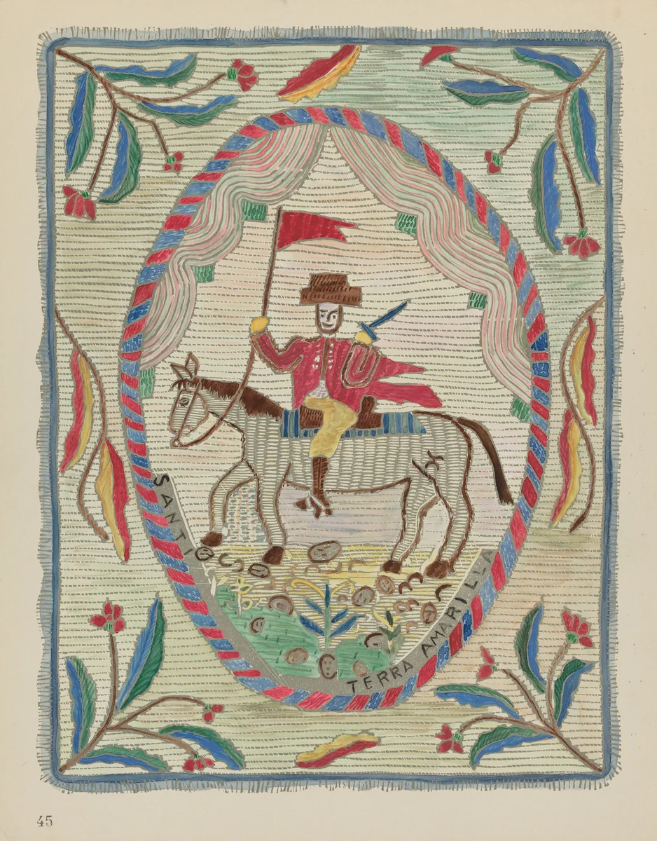 Plate 45: Embroidered Bedspread (St. James): From Portfolio "Spanish Colonial Designs of New Mexico" by American 20th Century, index of american design, 1935-1942