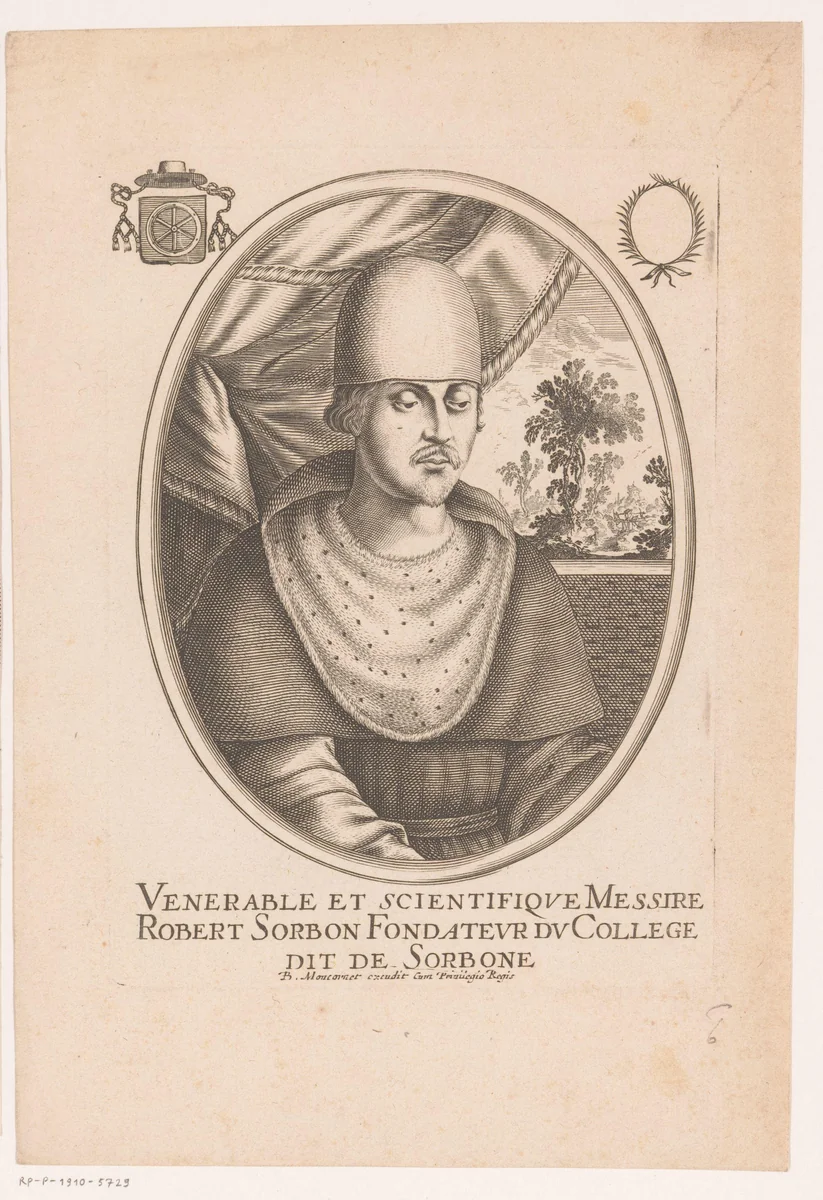 Portret van Robert de Sorbon by anonymous, print, 1610-1668