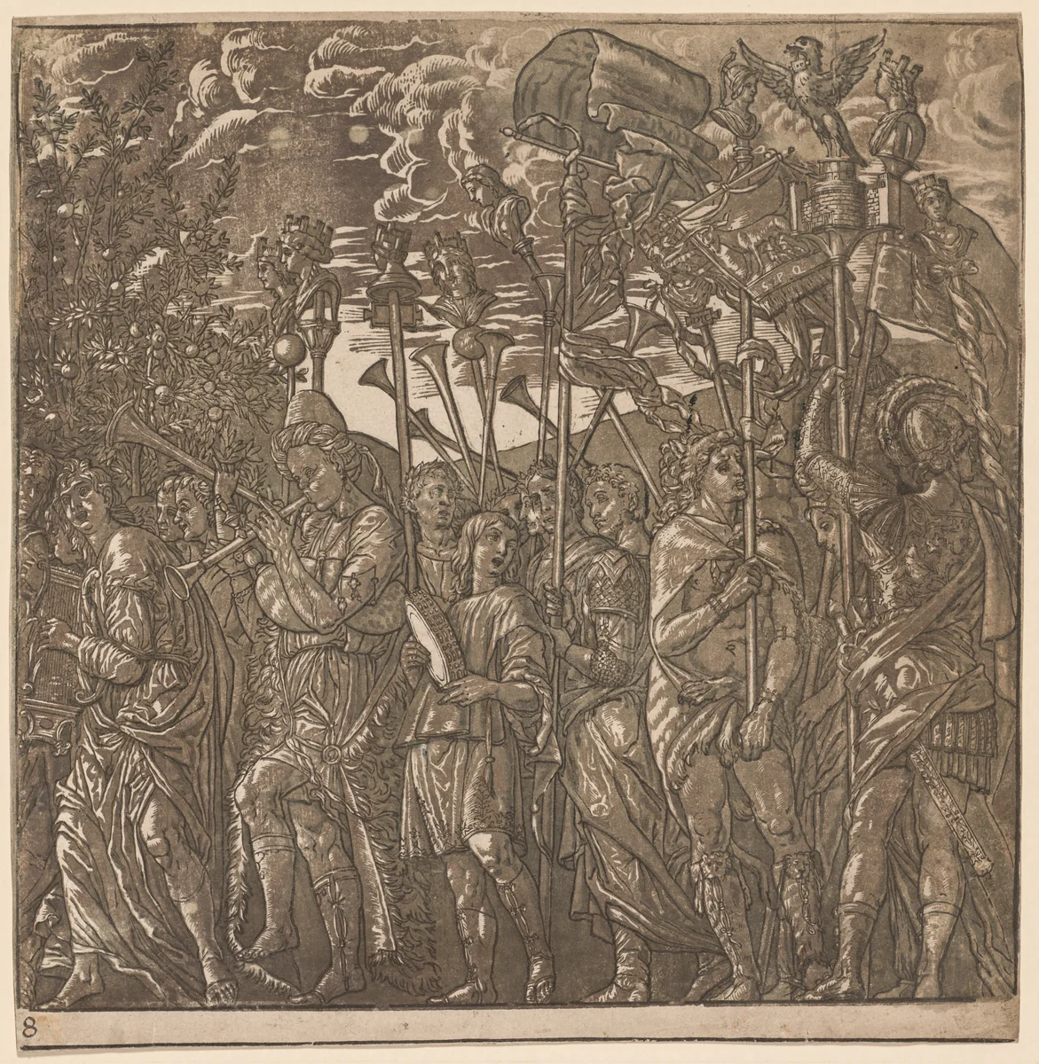 The Triumph of Julius Caesar: Soldiers Carrying Banners and Standards by Andrea Andreani, print, 1593-1599