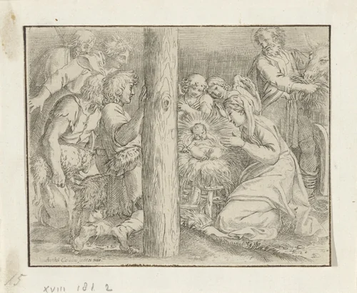 Aanbidding door de herders by Annibale Carracci, print, 1606