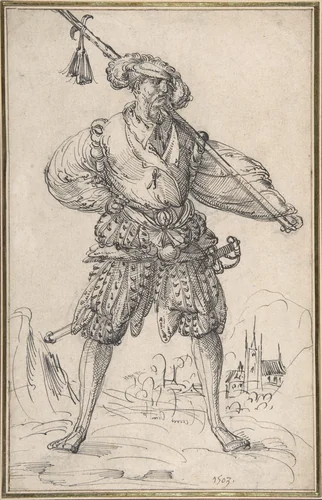 Standing Soldier by Jost Amman, drawing, 1550-1591