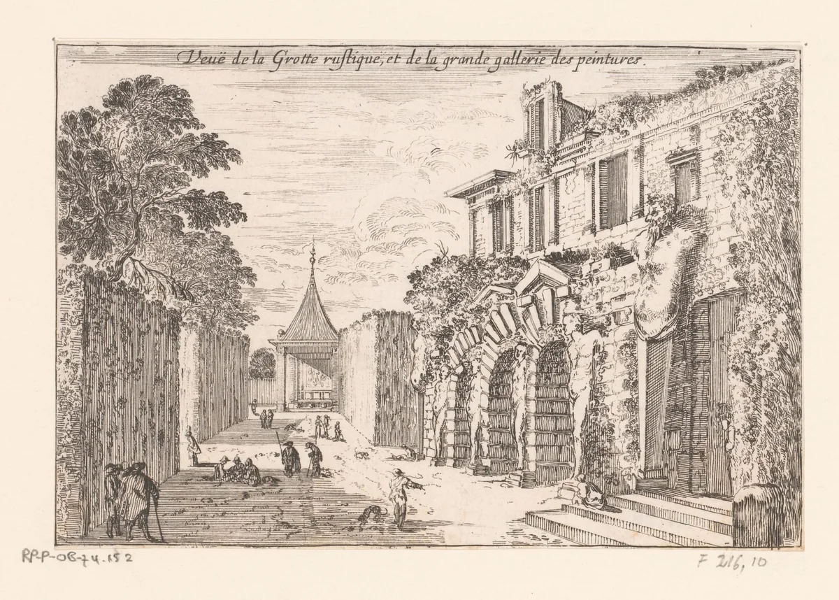 Gezicht op de grot en schilderijengalerij bij kasteel Fontainebleau by Israël Silvestre, print, 1631-1691