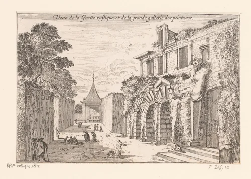 Gezicht op de grot en schilderijengalerij bij kasteel Fontainebleau by Israël Silvestre, print, 1631-1691