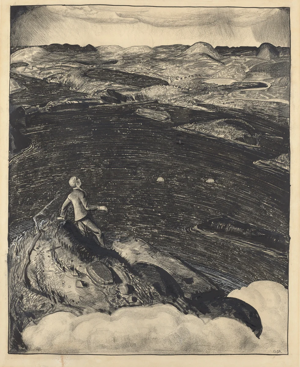 Dancing Town (The Top of the World) by George Bellows, drawing, 1922