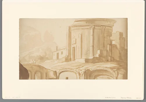 Italiaans landschap met ruïne van tempel by Pieter van Bloemen, drawing, 1667-1720