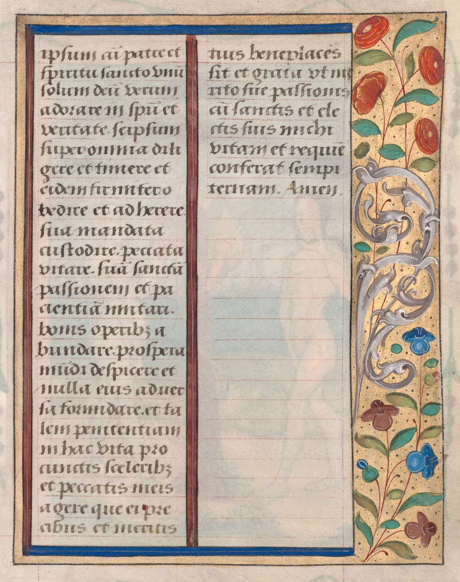 Leaf from a Book of Hours: Text with Illustrated Border (verso) by Unknown, manuscript, 1505-1515
