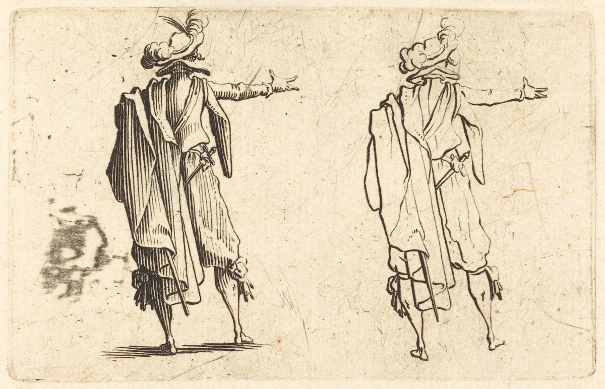 Man seen from Behind with His Right Arm Extended by Jacques Callot, print, 1622