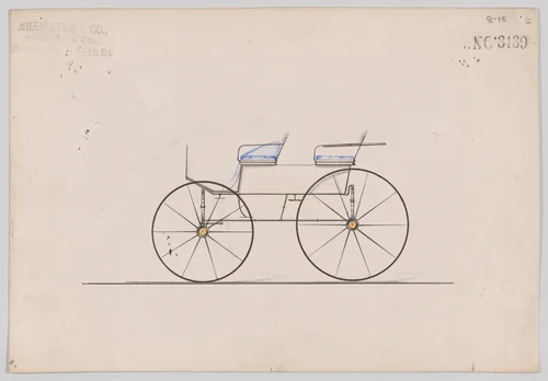 Design for 4 seat Phaeton, no top, no. 3139c by Brewster & Co., drawing, 1875