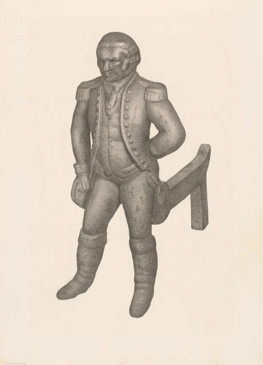 Cast Iron Andiron by Milton Grubstein, index of american design, 1941