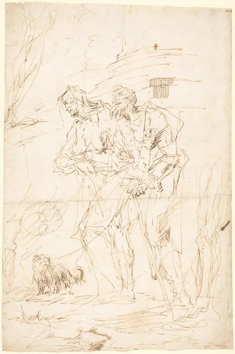 Two Beggars with Their Dog by Paul Troger, drawing, 1728