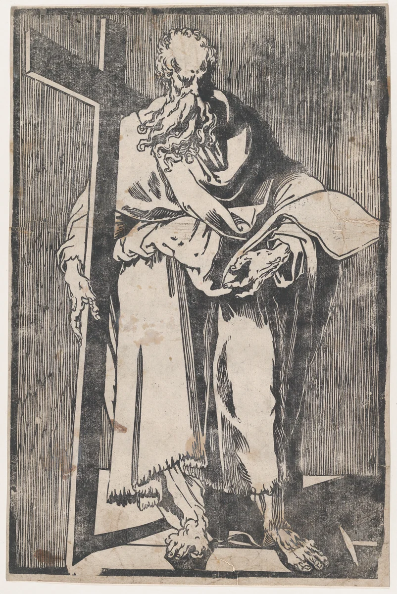 Saint Philip standing holding a book and a cross by Giuseppe Scolari, print, 1585-1595