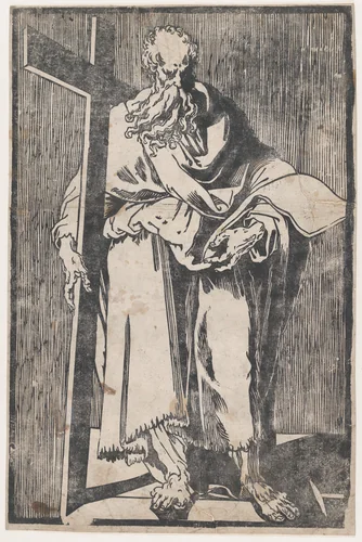 Saint Philip standing holding a book and a cross by Giuseppe Scolari, print, 1585-1595