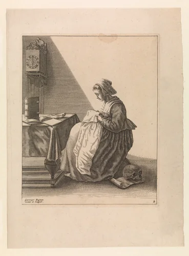A Young Woman Ruffling, Plate 2 from "Five Feminine Occupations" by Geertruydt Roghman, print, 1635-1657