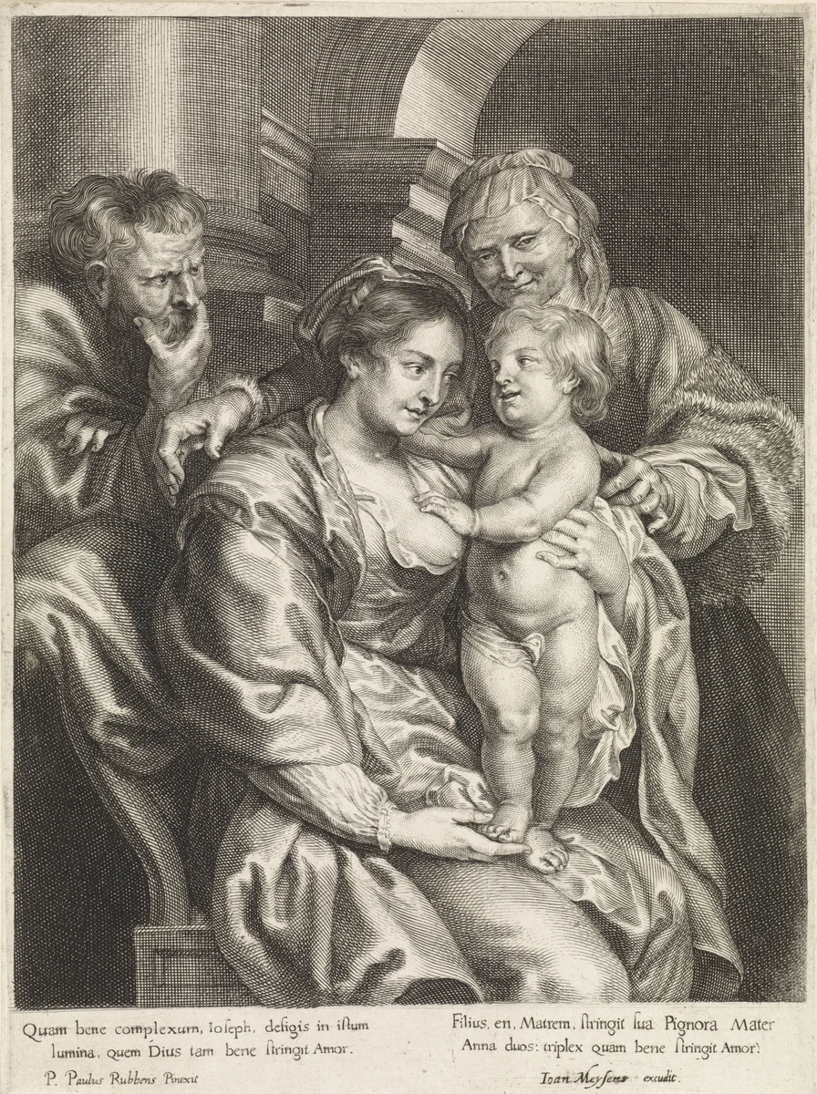 Heilige Familie met Anna by anonymous, print, 1640-1670