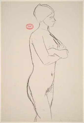 Untitled [side view of standing female nude with arms crossed] by Richard Diebenkorn, drawing, 1955-1967