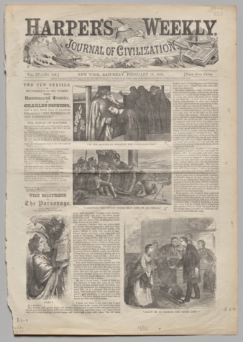 Untitled; "Allow Me to Examine the Young Lady" by Winslow Homer, print, 1860