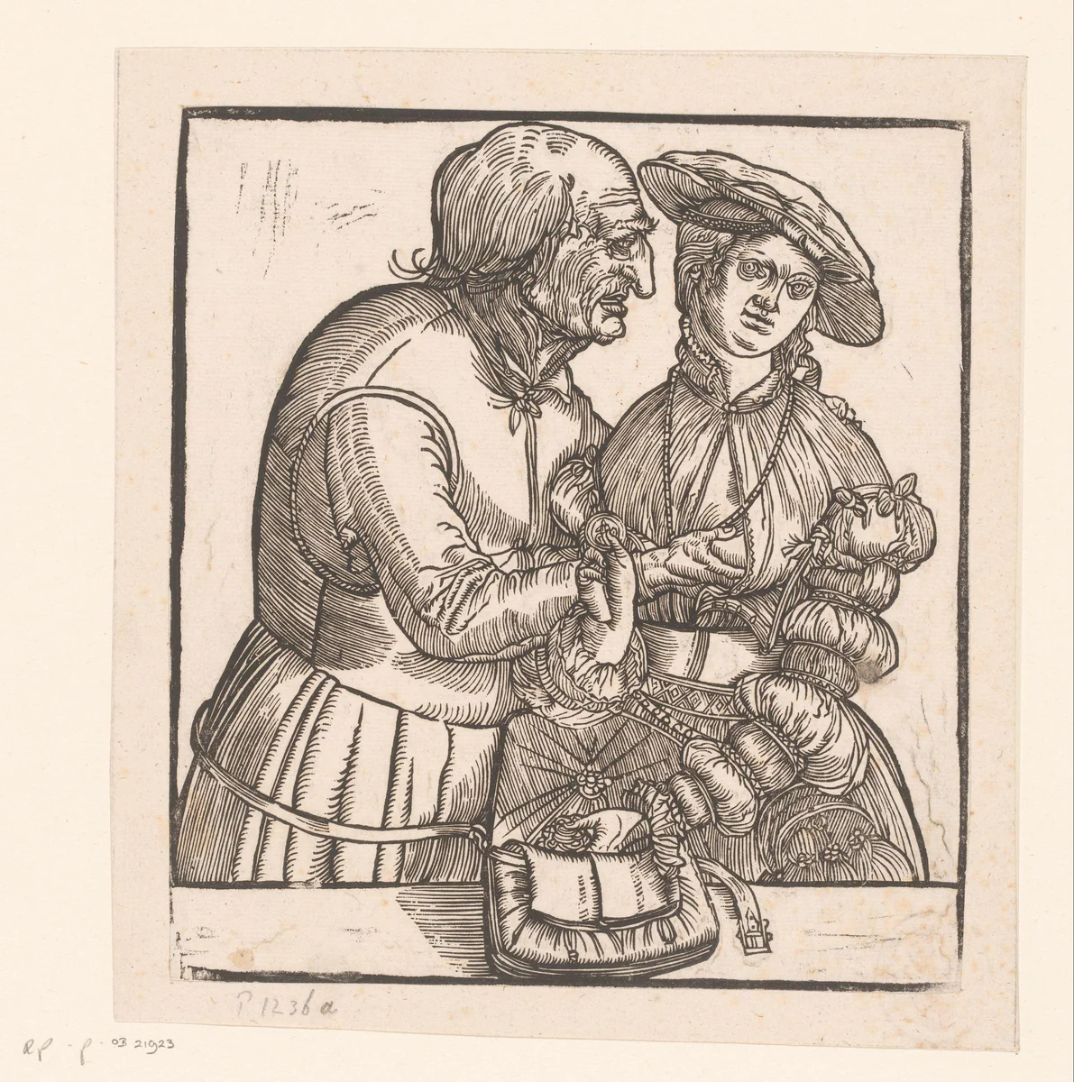 Ongelijk paar: een oude man met een jonge vrouw by Unknown, print, 1506-1568