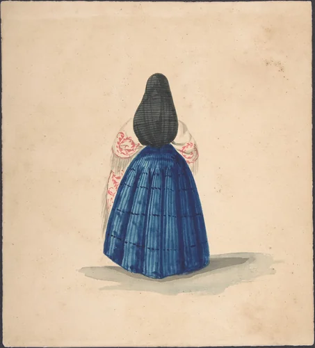 A Standing Woman Seen from the Back by anonymous, drawing, 1840-1850